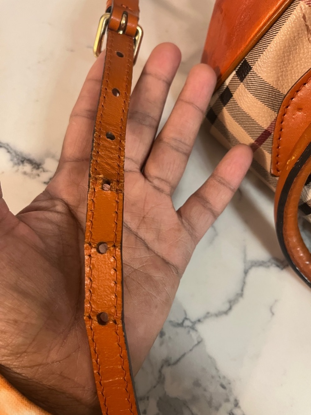 Burberry Orange, Tan & Beige Check Satchel - Picture 10 of 16